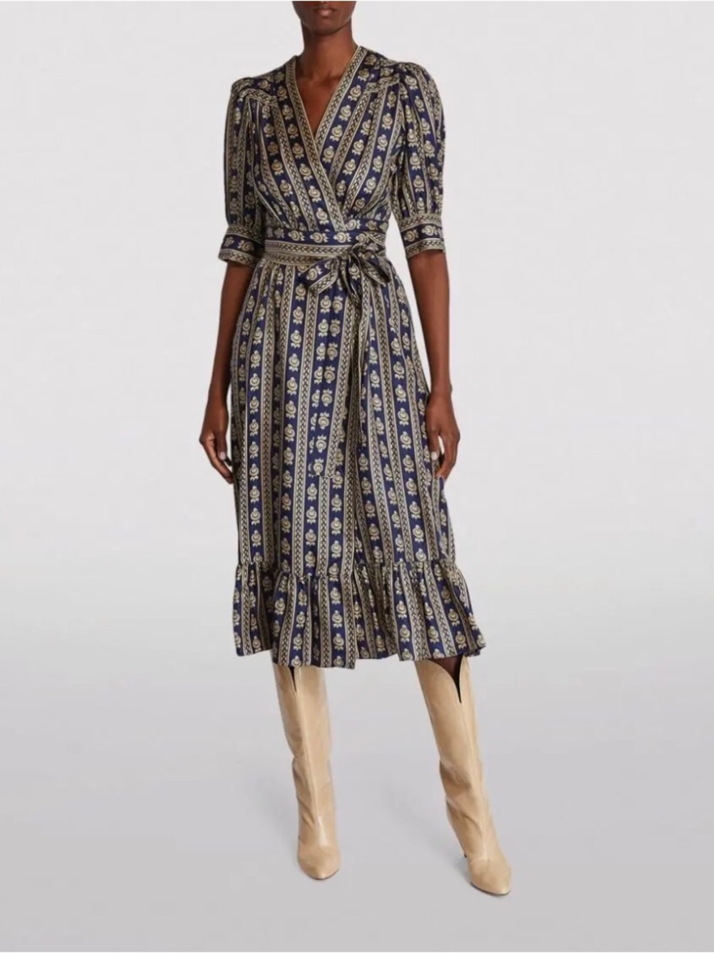 NWT SANDRO Silk blue wrap dress size 12